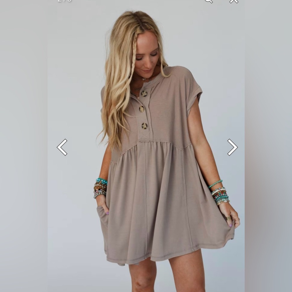 Three Bird Nest Brown XL Short-Sleeve Oversized Babydoll Dress